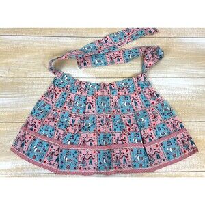 Vintage Hostess Half APRON Pink Blue Amish Folk Art Pennsylvania Dutch w/Pockets